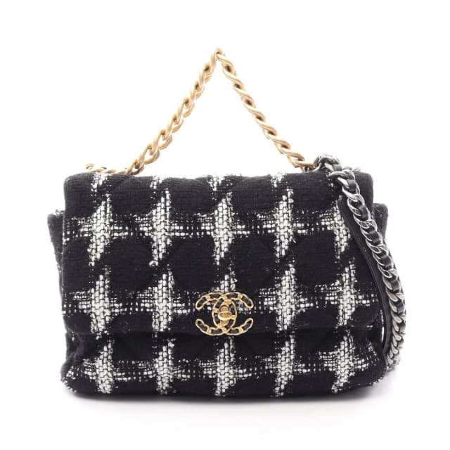 Chanel Shoulder Bag 19 Dizeneuf Quilted 2-Way Black White Fabric Leather 19 in Black Leather from The Reluxe, photo 1 of 1