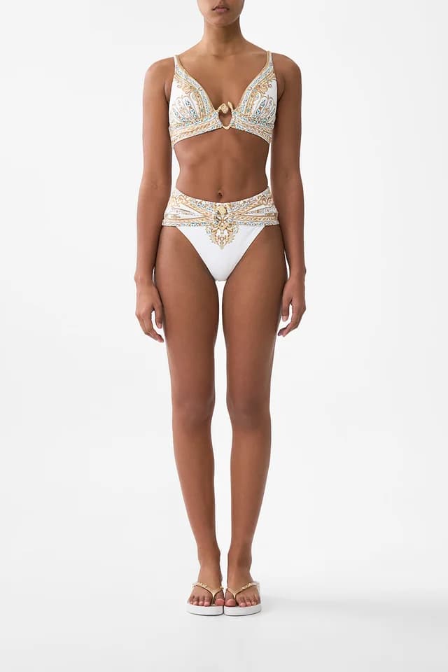 Camilla eBoutique HIGH WAIST BIKINI BOTTOM WITH PLEAT WAIST TRIM OTTOMAN DYNASTY, image 1 of 1 from CAMILLA