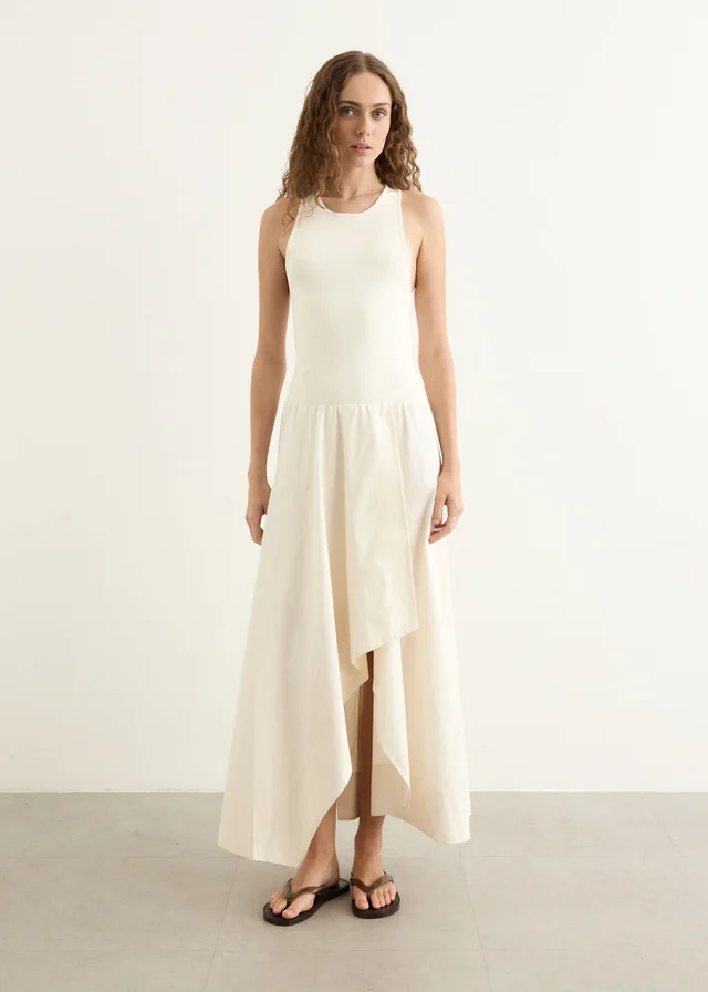 St Agni Knit Bodice Asymm Dress in Ecru, image 1 of 1 from Incu