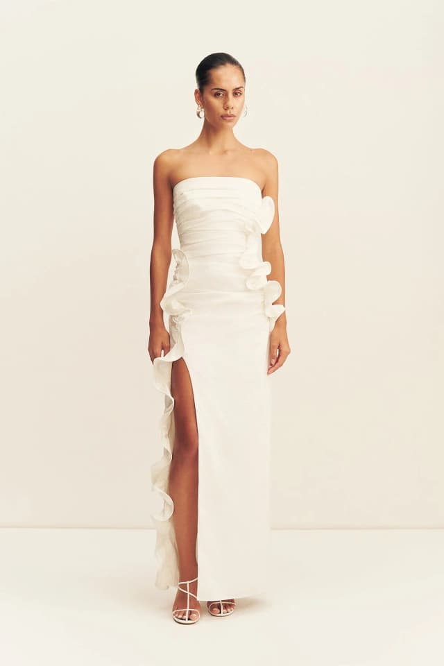 Shona Joy CAMPBELL RUFFLE SIDE SPLIT MAXI DRESS - IVORY, image 1 of 1 from Shona Joy