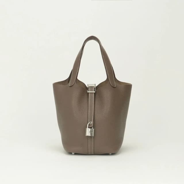 Hermès Picotin Lock PM 18 Tote Bag Taurillon Clemence Etoupe Gray Silver in Taupe Clemence leather from The Reluxe, photo 1 of 1
