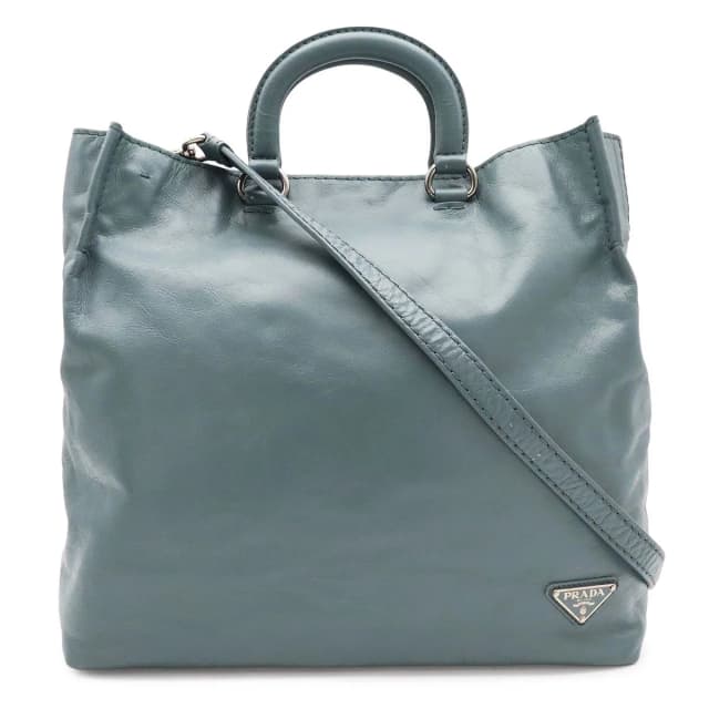 Prada Triangle Logo Tote Business 2-Way Shoulder Bag Leather Blue Gray Silver in Blue Leather from The Reluxe, photo 1 of 1