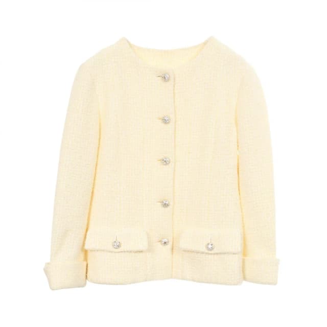 Chanel Collarless Jacket CC Logo Bijou Button Tweed in Tweed from The Reluxe, photo 1 of 1