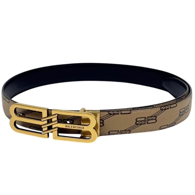 Balenciaga Logo Slim Belt Reversible Leather Beige in Beige Leather from The Reluxe, photo 1 of 1