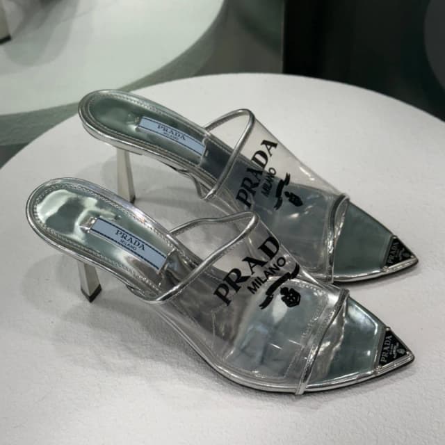 Prada Metallic PVC Sandals Sz 36 in Silver Leather from Revivre Luxury Consignment, photo 1 of 1