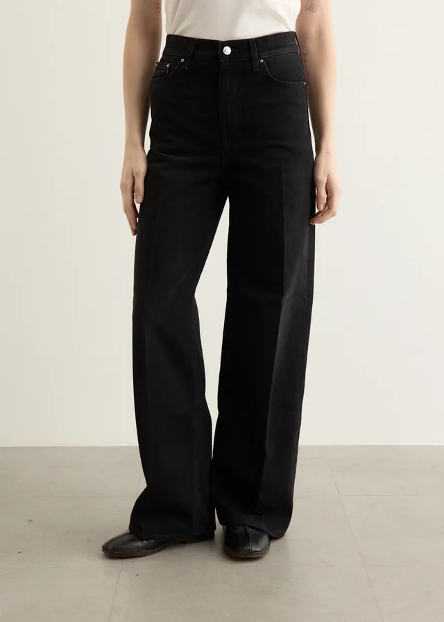 Toteme Wide Leg Denim Jeans in FADED BLACK, image 1 of 1 from Incu