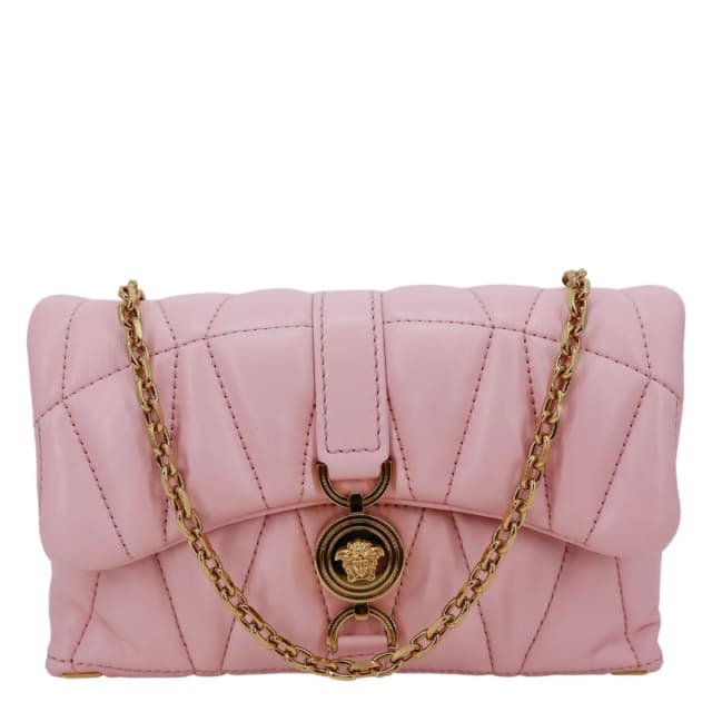 Versace Kleio Quilted Lambskin Leather Shoulder Bag Pink in Pink Lambskin from Dallas Designer Handbags, photo 1 of 1