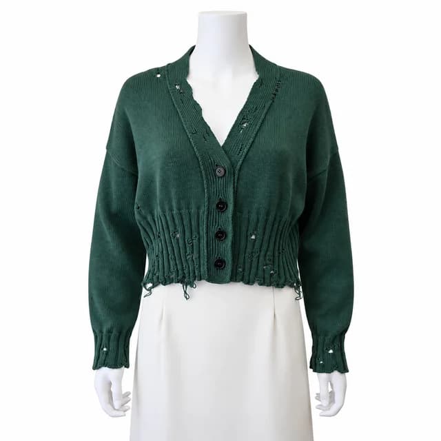 Marni Peacock Green Distressed Knit Cardigan in Green from Clotheshorse Anonymous, photo 1 of 1