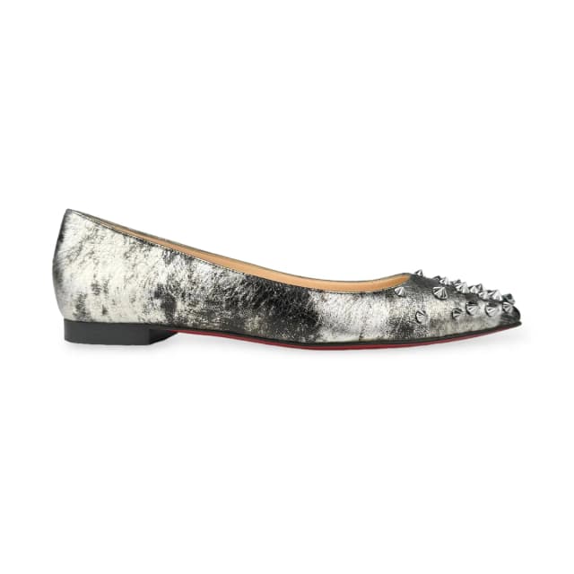 Christian Louboutin 2018 Dark Metallic Grey Drama Pump Flats in Dark Metallic Grey Leather from Designer Archives, photo 1 of 1