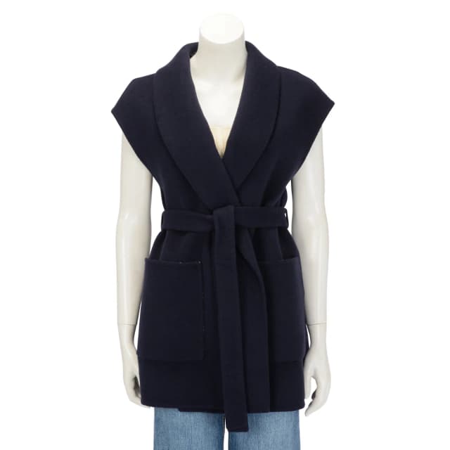 Dior Double Face Sleeveless Belted Coat FR 40 in Navy Wool from Blue Spinach, photo 1 of 1