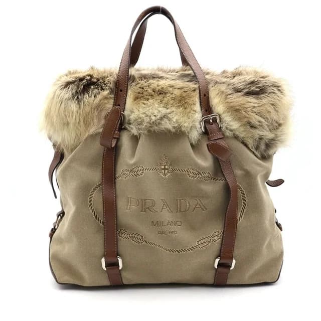 Prada Fur Logo Jacquard 2-Way Bag Khaki in Green from The Reluxe, photo 1 of 1