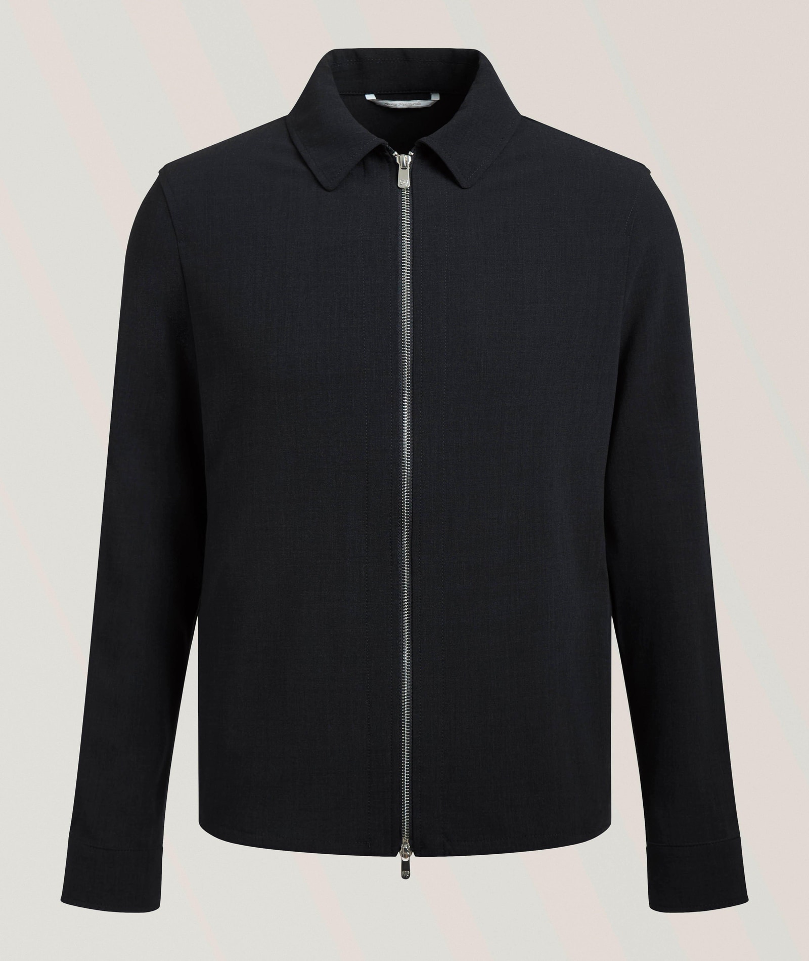 Marco Pescarolo Crêpe Full-Zip Shirt Jacket in Blue Wool & Wool Blends, image 1 of 1 from Harry Rosen