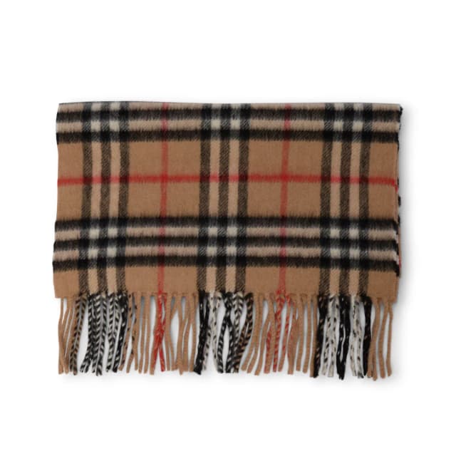 Burberry House Check Fringed Scarf in Camel Cashmere from Blue Spinach, photo 1 of 1