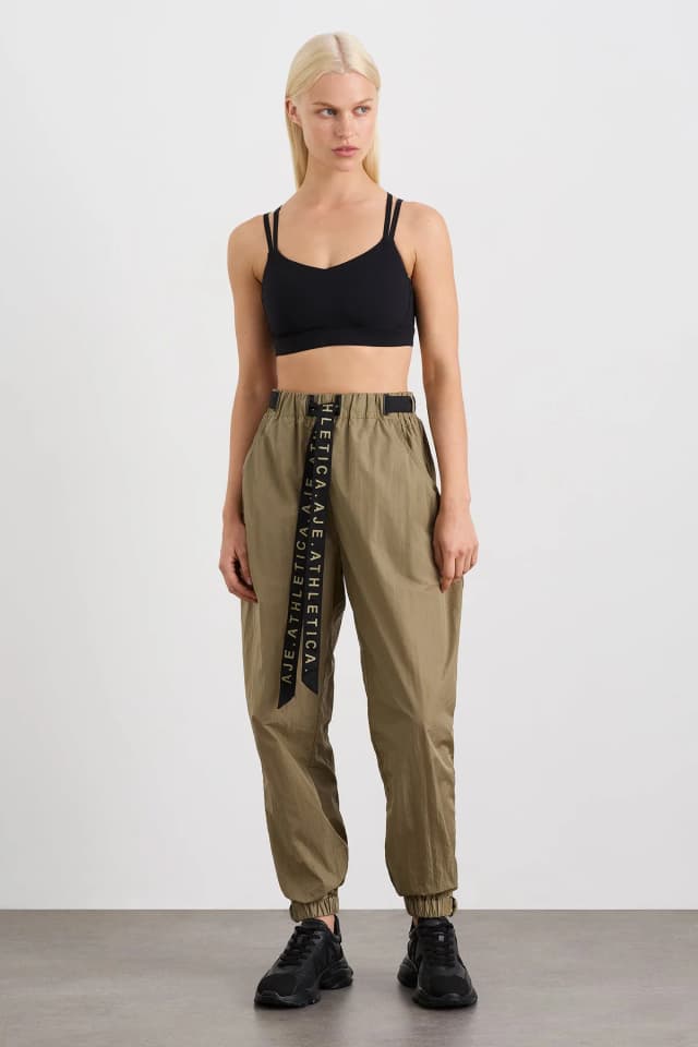 Athletica Belted Windbreak Pant 502 in SOFT KHAKI BLACK, image 1 of 1 from Aje