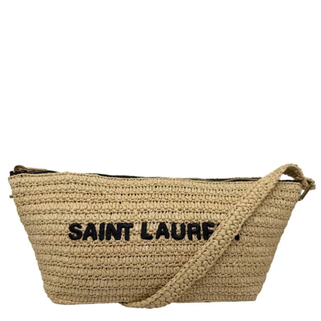 Saint Laurent Tuc Logo Woven Raffia Shoulder Bag Cream in White Woven leather from Dallas Designer Handbags, photo 1 of 1
