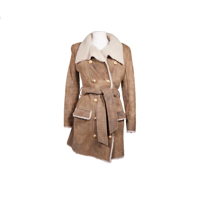 Balmain Double Breasted Coat in Beige Shearling / Leather from Designer Archives, photo 1 of 1