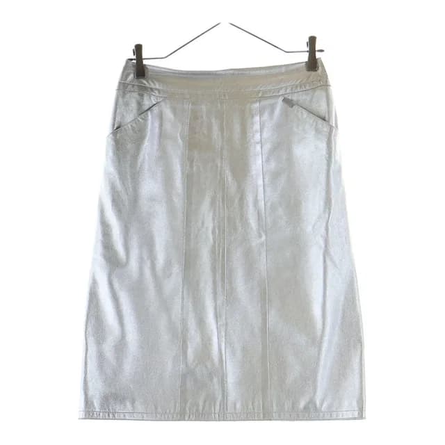 Chanel 99A Lambskin Metallic Leather Tight Skirt Silver in Silver Lambskin from The Reluxe, photo 1 of 1