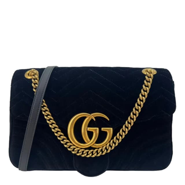 Gucci GG Marmont Medium Matelasse Velvet Shoulder Bag Black 443496 in Black Velvet from Dallas Designer Handbags, photo 1 of 1