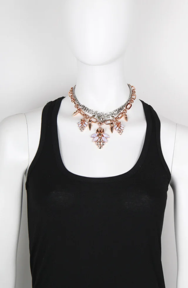 MAWI Layered Necklace with Crystal Clusters & Spikes, Rose Gold in Rose Gold, image 1 of 1 from Cultstatus