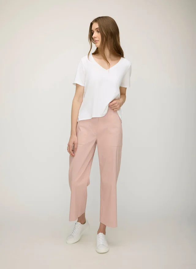 Kit and Ace Colette Cropped Wide Leg Twill Pants in Blush Utility Cotton, image 1 of 1 from Kit and Ace