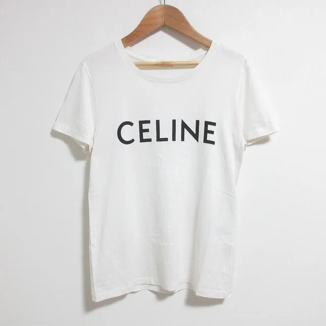 Celine Logo Print Crew Neck T-Shirt XS White in White from The Reluxe, photo 1 of 1