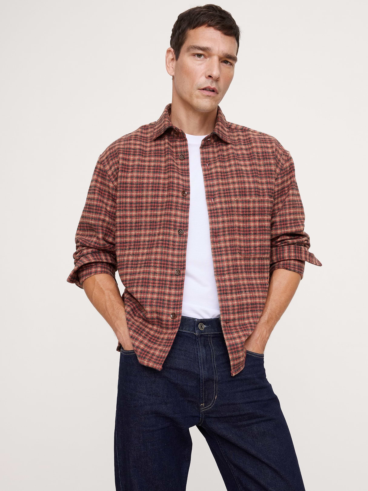 Banana Republic Relaxed-Fit Flannel Overshirt in Red Plaid, image 1 of 1 from Banana Republic (US)