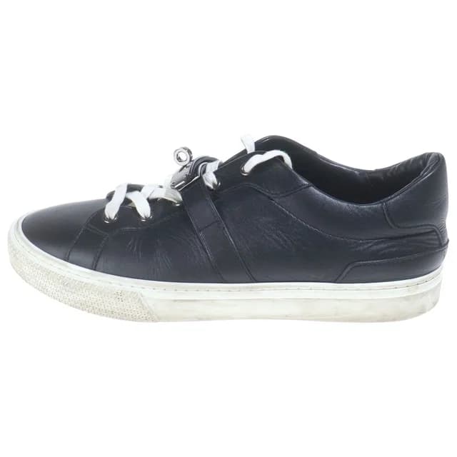 Hermès Day Kelly Buckle Low Cut Leather Sneakers Silver Black in Black Leather from The Reluxe, photo 1 of 1