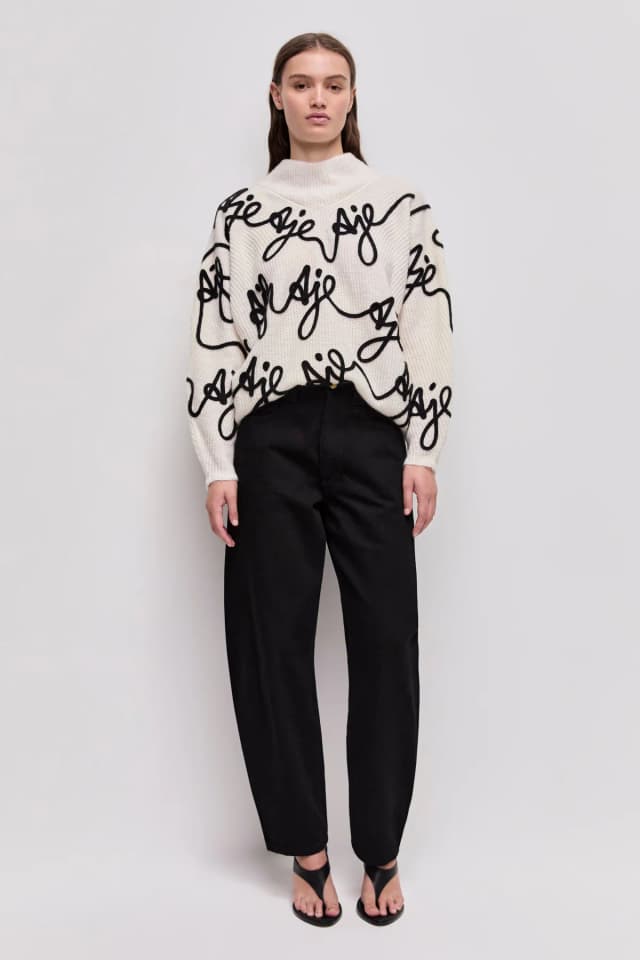 AJE Concept Knit Jumper in IVORY/BLACK, image 1 of 1 from Aje