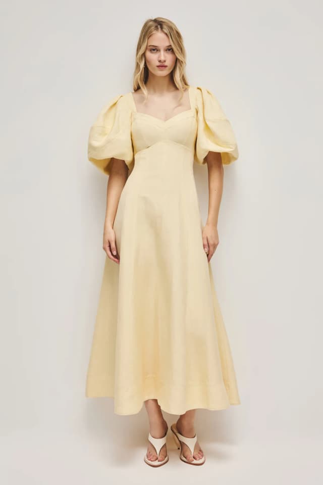 AJE Sunlee Midi Dress in PASTEL YELLOW, image 1 of 1 from Aje