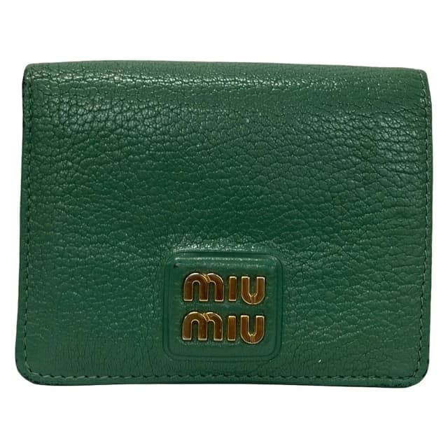 Miu Miu Bifold Wallet Green Gray Leather in Green Leather from The Reluxe, photo 1 of 1