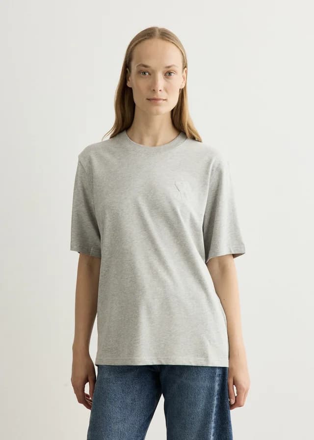 AMI PARIS Big ADC Embossed T-Shirt in GRIS CENDRE CHINE, image 1 of 1 from Incu