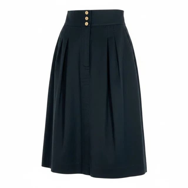 Chanel Knee Length Skirt Lightweight CC Logo Button Gold Black in Black from The Reluxe, photo 1 of 1