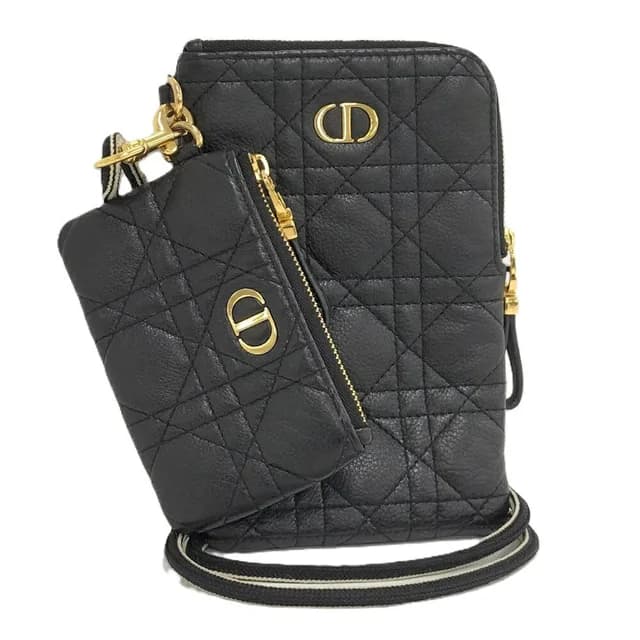 Dior Cannage Caro Multi Function Phone Pouch Leather Black in Black Leather from The Reluxe, photo 1 of 1