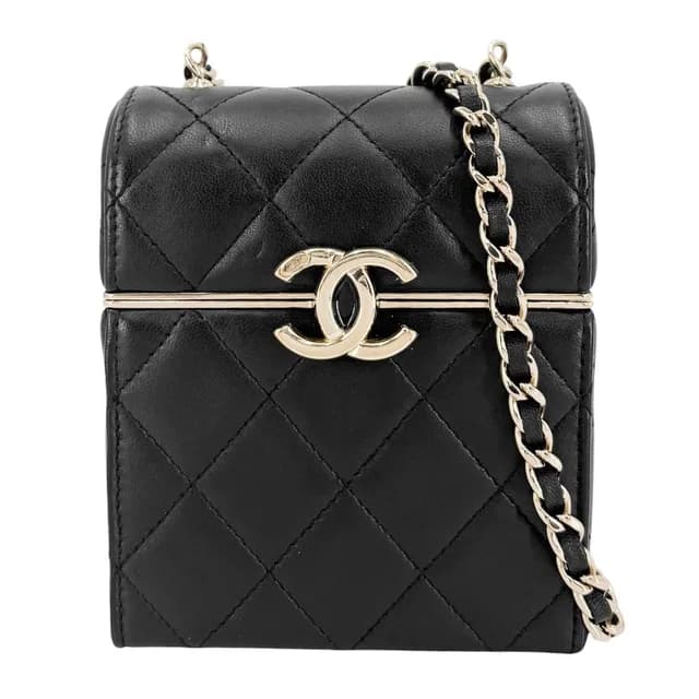 Chanel Shoulder Bag Quilted CC Logo Lambskin Black Gold Vintage in Black Lambskin from The Reluxe, photo 1 of 1
