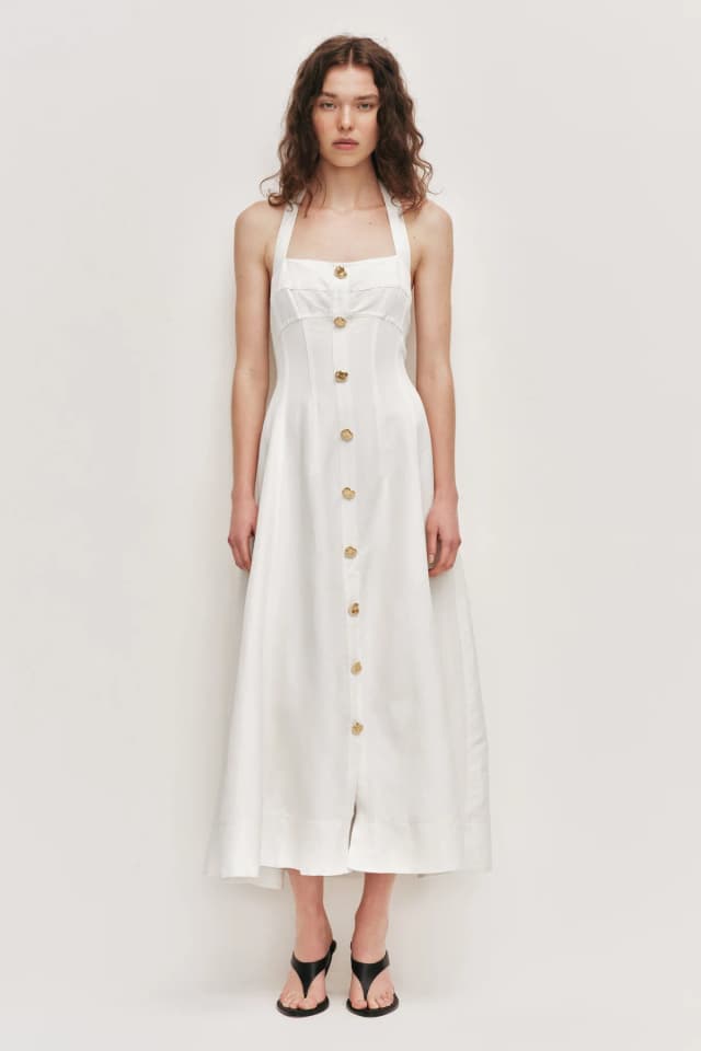AJE Monroe Halter Midi Dress in IVORY, image 1 of 1 from Aje