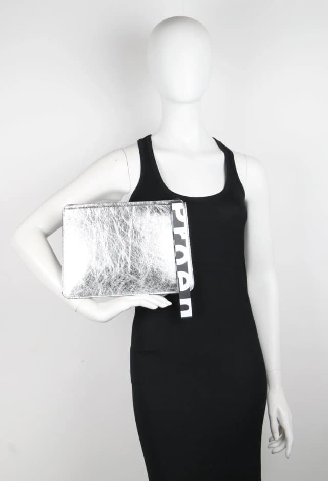 Proenza Schouler PS Medium Pouch, Metallic Paper, Silver, image 1 of 1 from Cultstatus