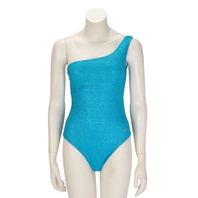 Balenciaga Lurex Jersey One Shoulder Swimsuit S in Turquoise from Blue Spinach, photo 1 of 1