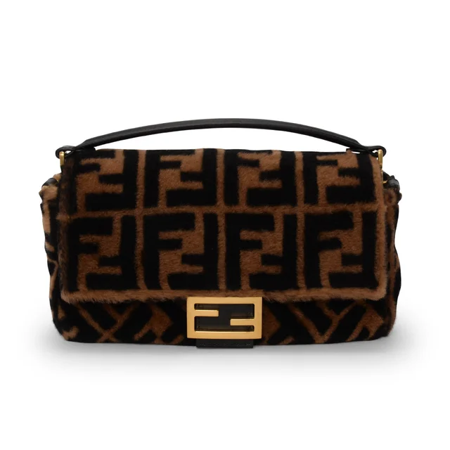 Fendi FF Shearling Baguette Bag in Tobacco & Black from Blue Spinach, photo 1 of 1
