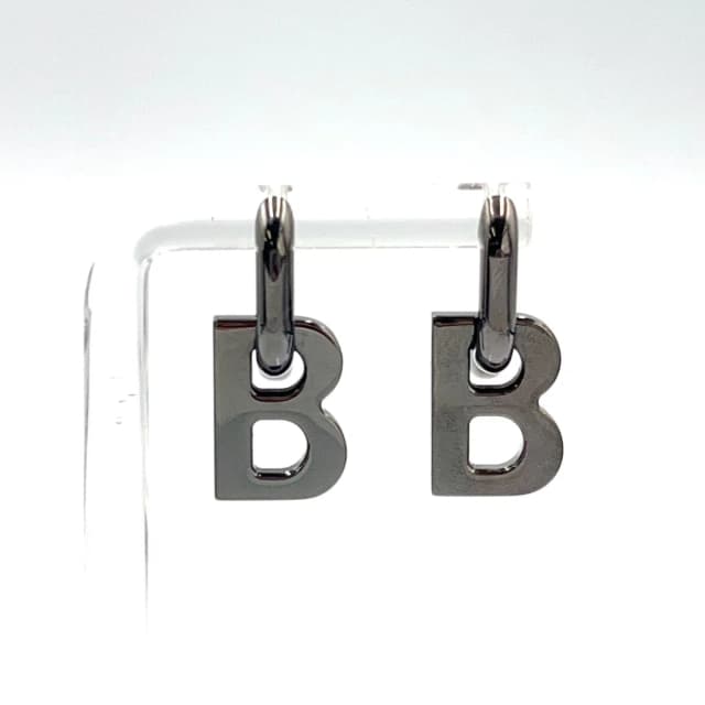 Balenciaga B Chain B Logo Hoop Drop Gunmetal Metal Silver Earrings in Silver from The Reluxe, photo 1 of 1