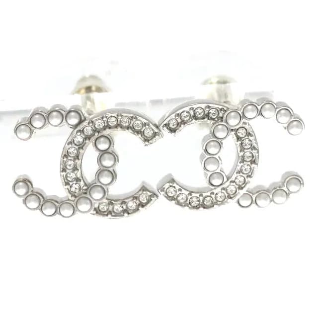 Chanel CC Logo Rhinestone Pearl Earrings Silver in Silver from The Reluxe, photo 1 of 1
