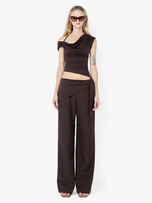 Bec&Bridge ANDRE OVERLAY PANT - CHOC PINSTRIPE, image 1 of 1 from BEC + BRIDGE