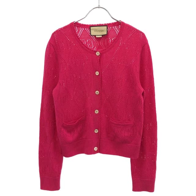 Gucci GG Perforated Crew Neck Knit Cardigan Pink in Pink from The Reluxe, photo 1 of 1