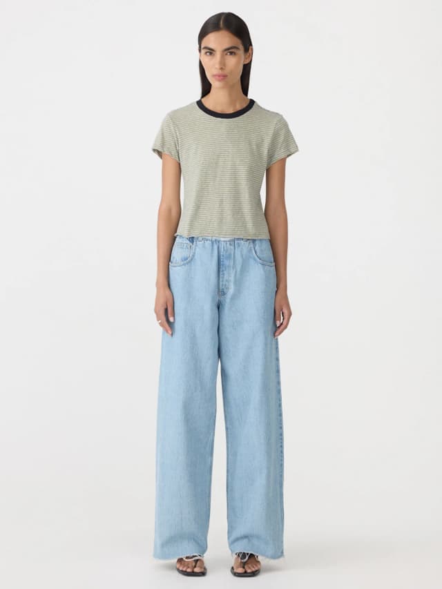 Bassike Stripe Raw Edge Baby T-Shirt, image 1 of 1 from bassike