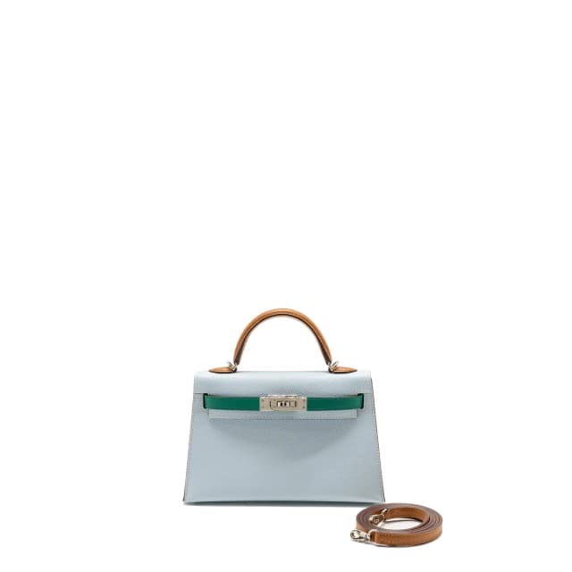 Hermès mini kelly epsom bleu brume/vert jade/gold SHW stamp Z in Blue Epsom leather from EMIER, photo 1 of 1