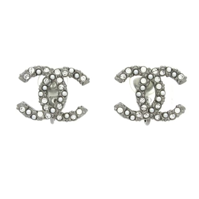 Chanel Earrings Dark Gray Silver Clear CC Logo in Grey from The Reluxe, photo 1 of 1