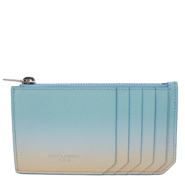 Saint Laurent 5 Fragments Pebbled Leather Zip Card Case Blue in Blue Leather from Dallas Designer Handbags, photo 1 of 1