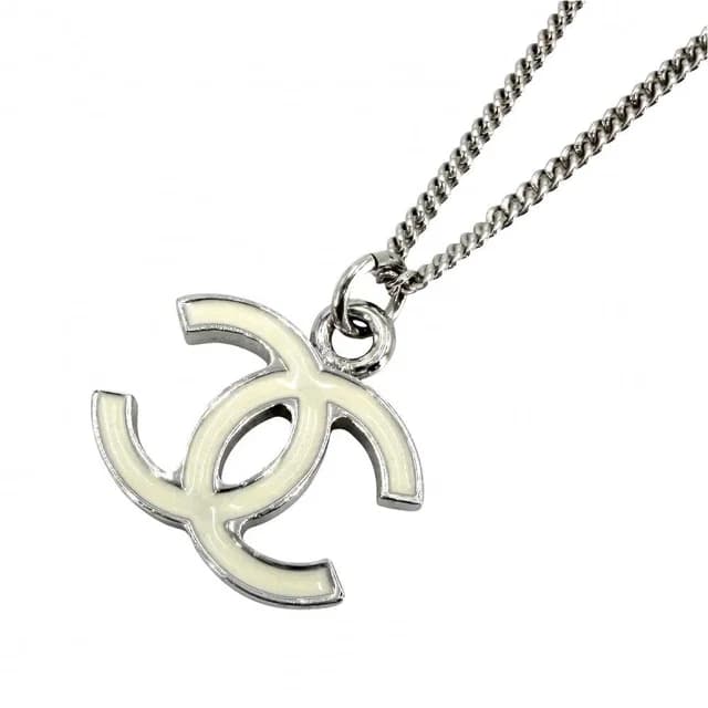 Chanel Necklace CC Logo Silver White in White from The Reluxe, photo 1 of 1