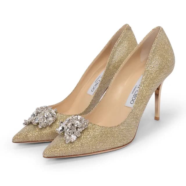 Jimmy Choo Lurex Crystal Mamey Pumps 37 in Gold from Blue Spinach, photo 1 of 1