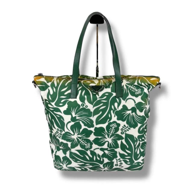 Prada Hibiscus Tote Bag Flower Tessuto Nylon Green Triangle Logo in Green Nylon from The Reluxe, photo 1 of 1