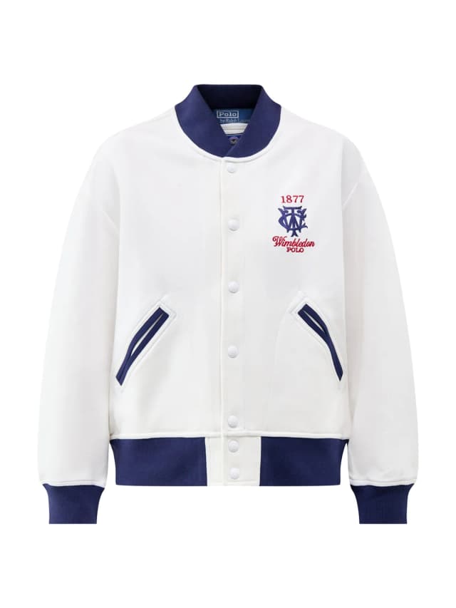 Polo Ralph Lauren Wimbledon Logo Bomber Jacket White in White, image 1 of 1 from Fenwick